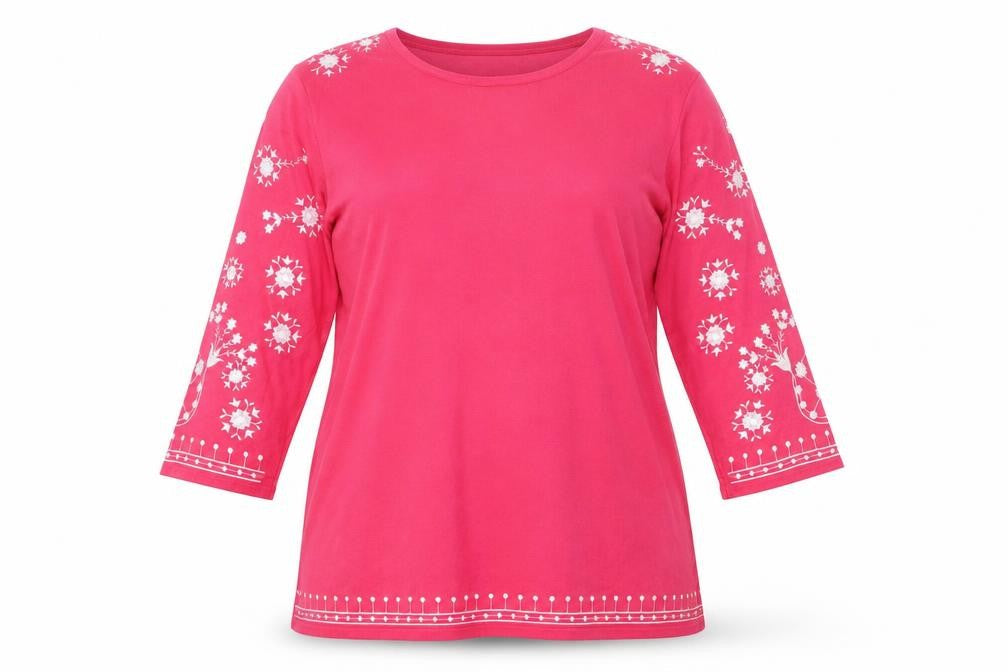 Text Womens Pink Floral  Basic T-Shirt Size L