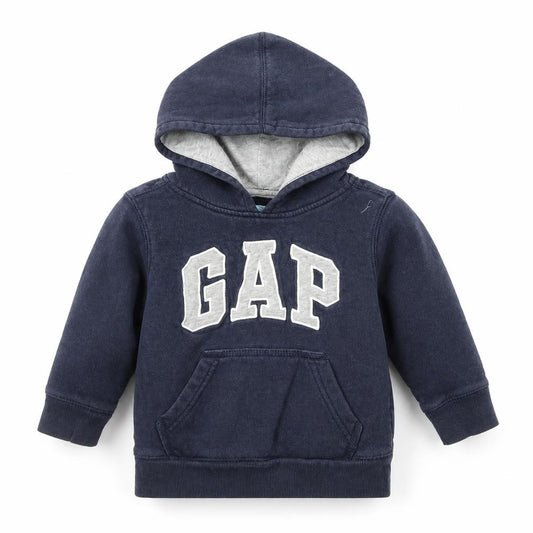 Front view of Gap boys’ blue pullover hoodie, size 2, years