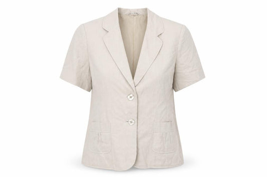 Front view of BHS women’s beige jacket, size UK 12