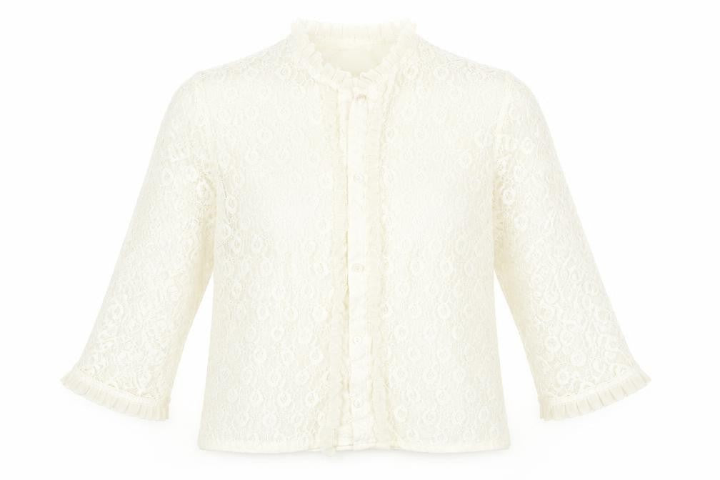 Preworn Womens Ivory Floral  Basic Blouse Size S  - lace detail