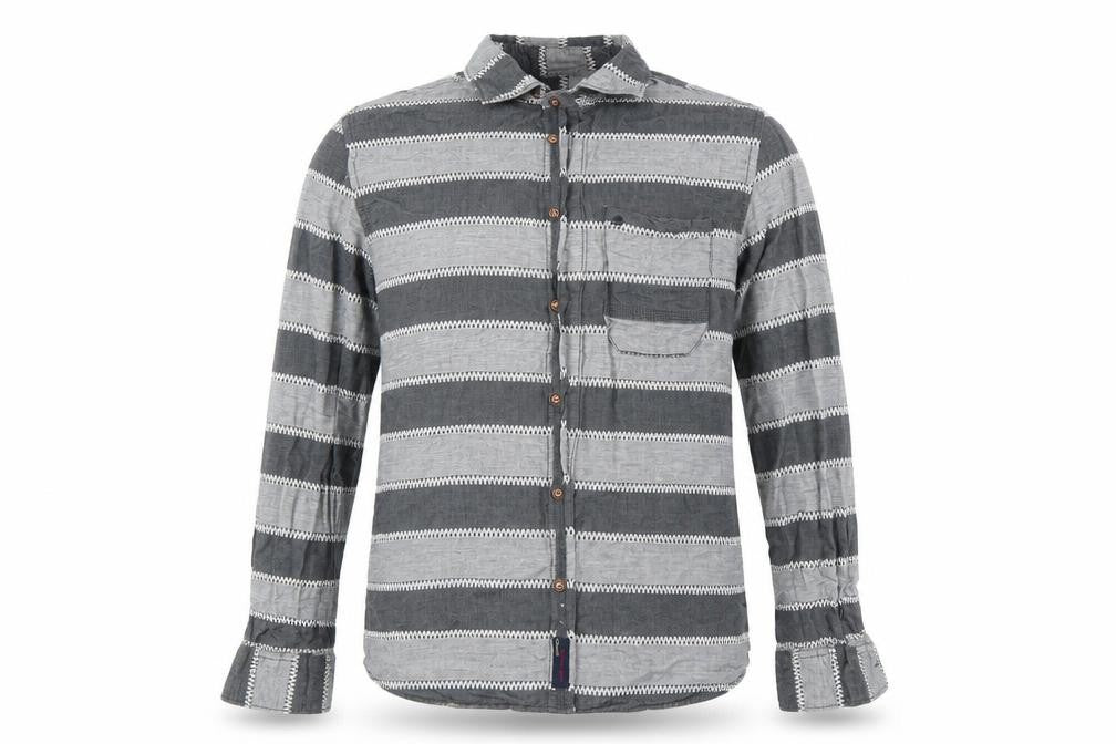 chennis Mens Grey Striped   Button-Up Size S