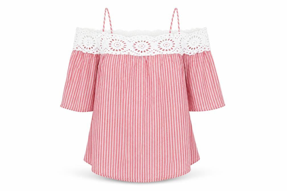 Papaya Womens Red Striped  Tunic Blouse Size 8