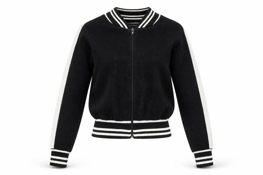 Front view of Atmosphere women’s black full zip jumper, size UK 8