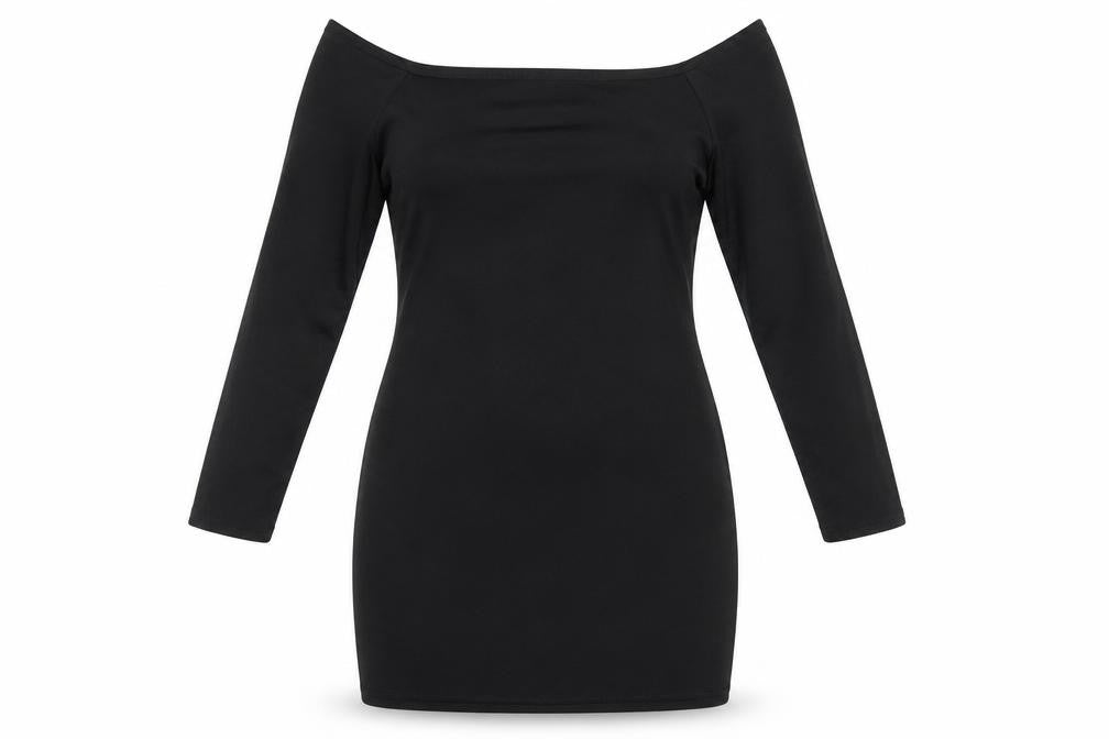 Front view of PRETTYLITTLETHING women’s black shirt dress, size UK 10
