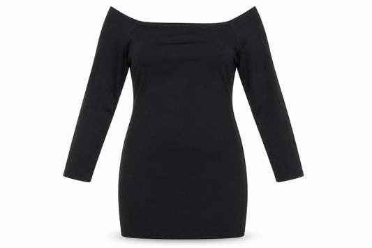 Front view of PRETTYLITTLETHING women’s black shirt dress, size UK 10