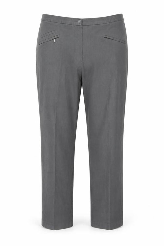 Front view of Marks & Spencer men’s grey trousers, size 18, 29-inch leg