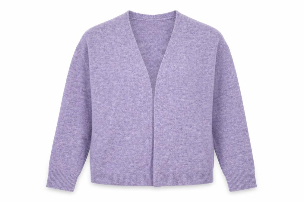 Front view of H&M women’s purple knit cardigan jumper, size M