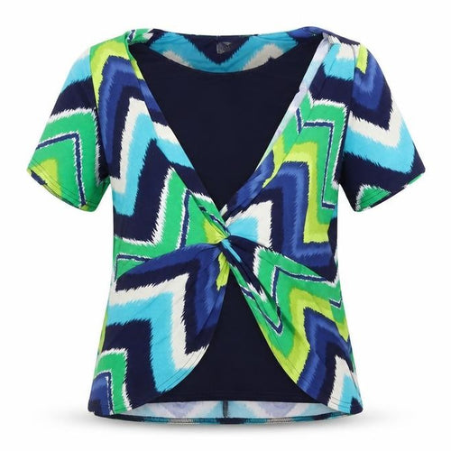 BASSINI Womens Blue Geometric  Basic Blouse Size 12