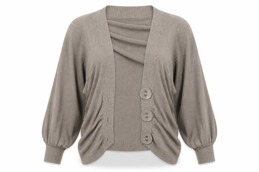 Front view of Atmosphere women’s brown cardigan jumper, size UK 10