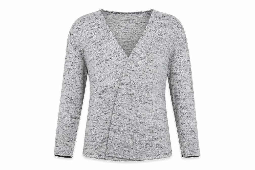 Front view of H&M women’s grey cardigan jumper, size S