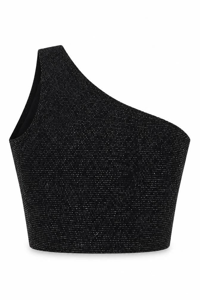 Front view of PRETTYLITTLETHING women’s black cropped t-shirt, size UK 4