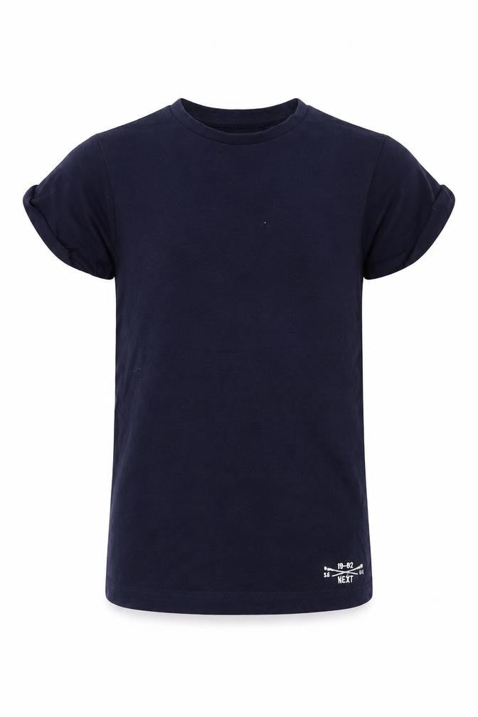 Front view of Next boys’ blue basic t-shirt, size 6, years