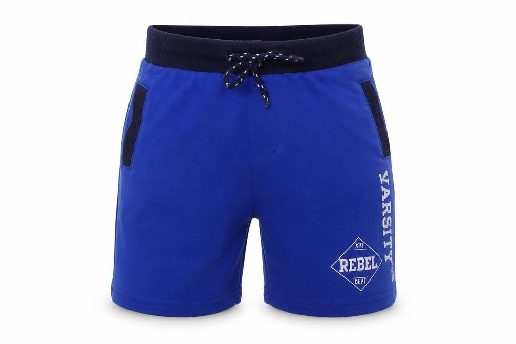 Front view of Primark boys’ blue sweat shorts size 2xs