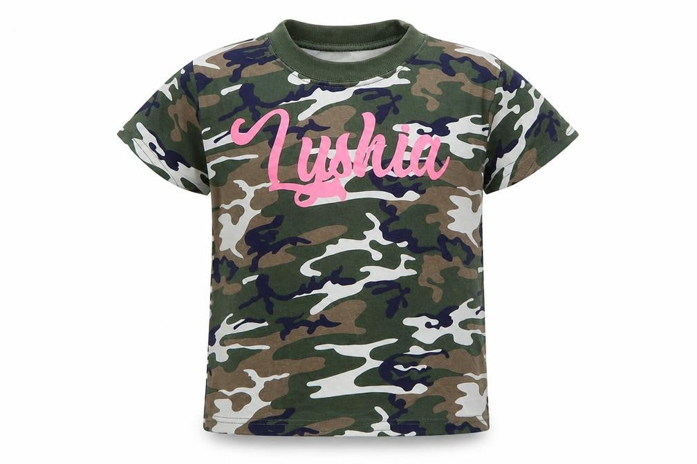 Preworn Boys Green Camouflage  Basic T-Shirt Size 2-3 Years