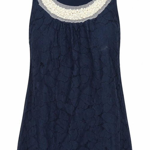 Ravi Famous Womens Blue  Lace Basic T-Shirt Size S