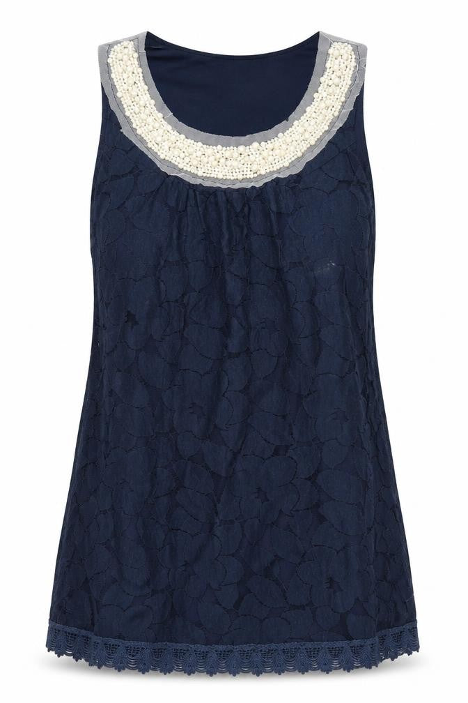 Ravi Famous Womens Blue  Lace Basic T-Shirt Size S