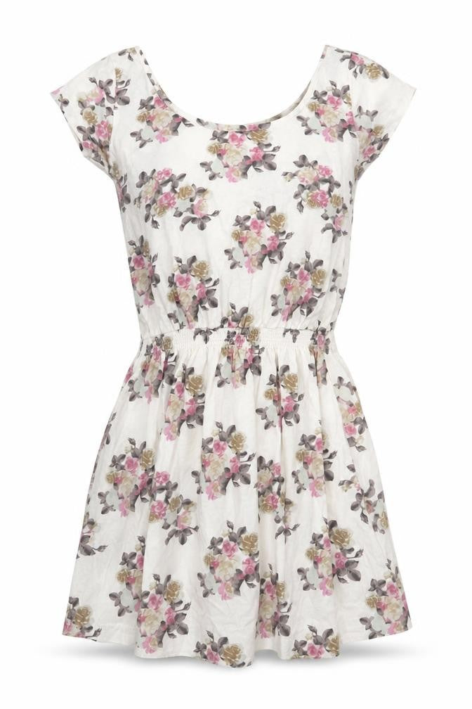 Denim & Co. Womens White Floral  A-Line  Size 8