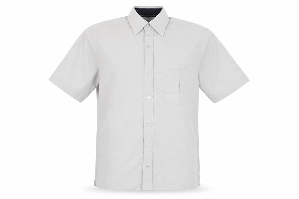 Front view of Next men’s grey button-up, size L