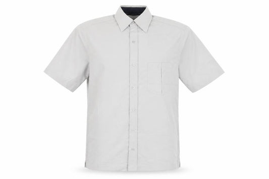 Front view of Next men’s grey button-up, size L