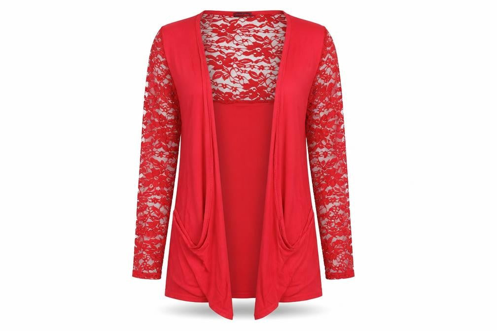 Whats Up Womens Red Floral  Cardigan Jumper Size M