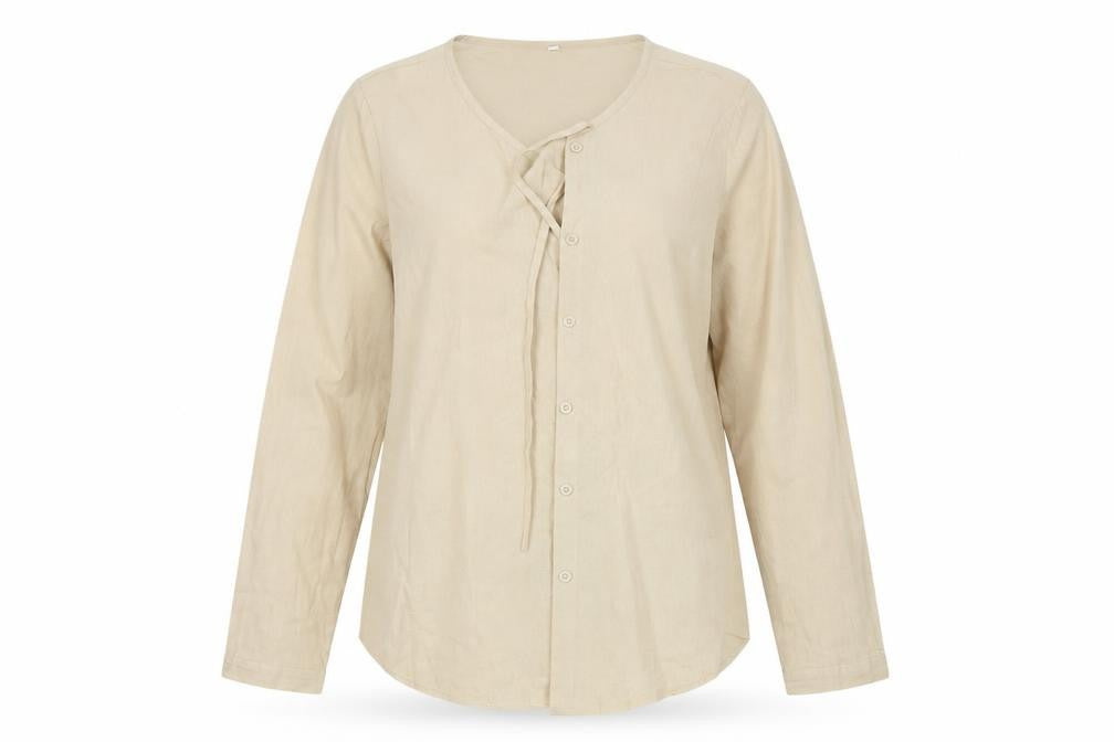 Front view of Preworn women’s white basic button-up, size M