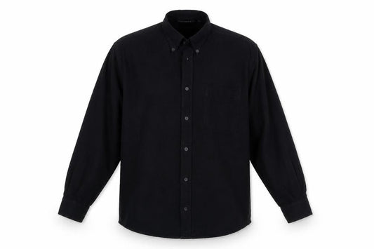 Front view of Giorgio men’s black button-up, size M