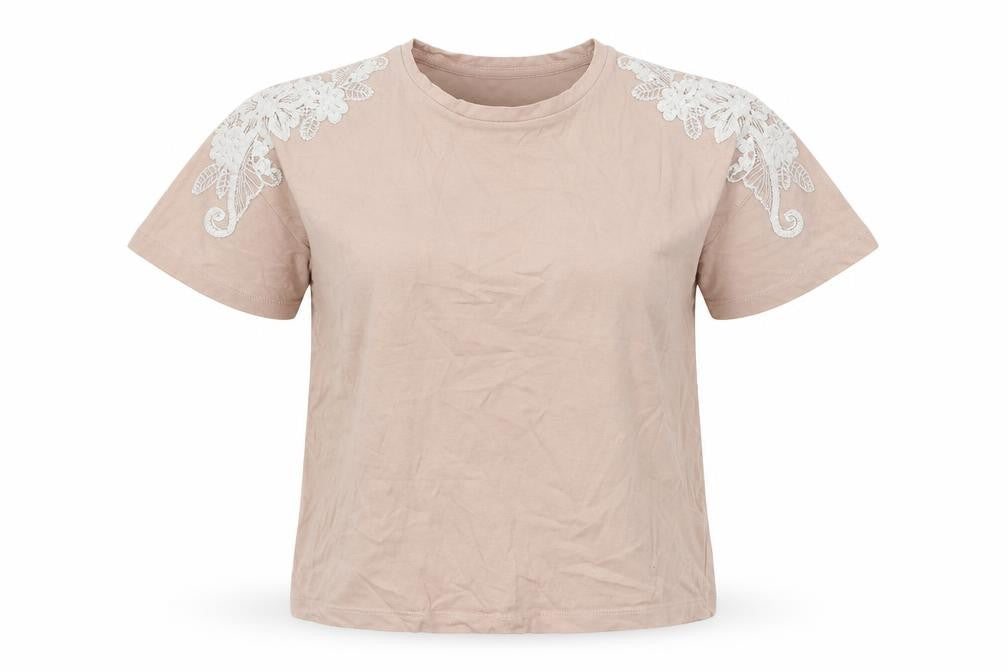 New Look Womens Pink   Basic T-Shirt Size 10  - Lace sleeve