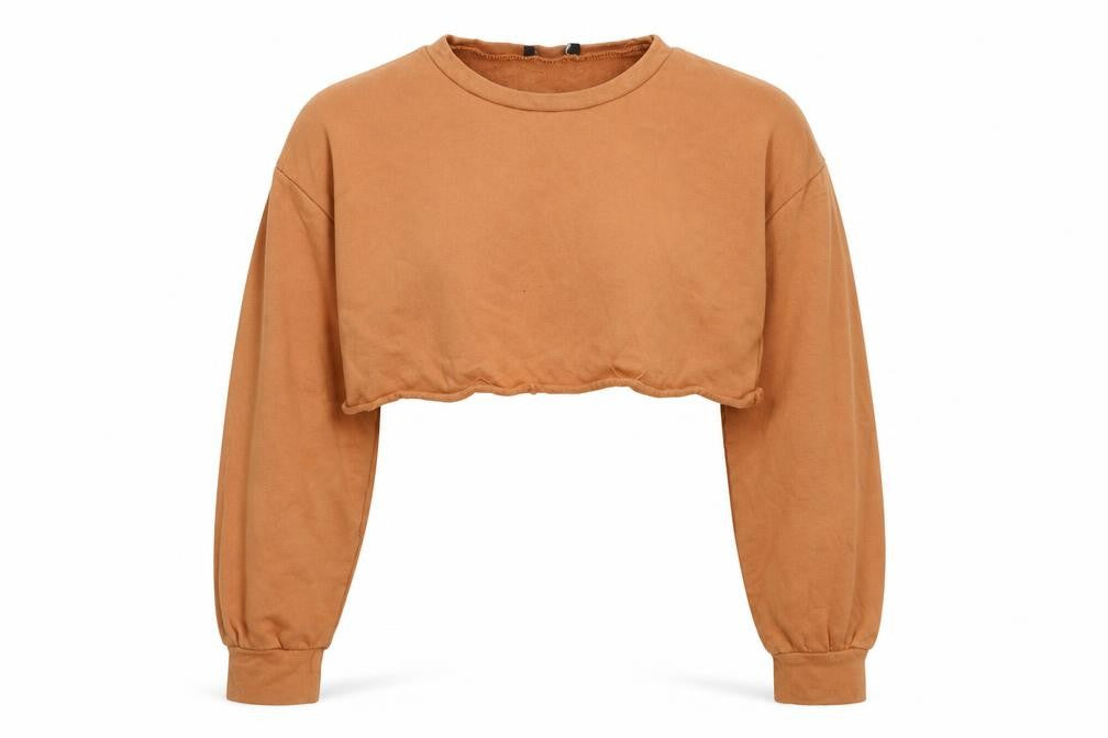 Front view of PRETTYLITTLETHING women’s orange jumper, size UK 8, - cropped