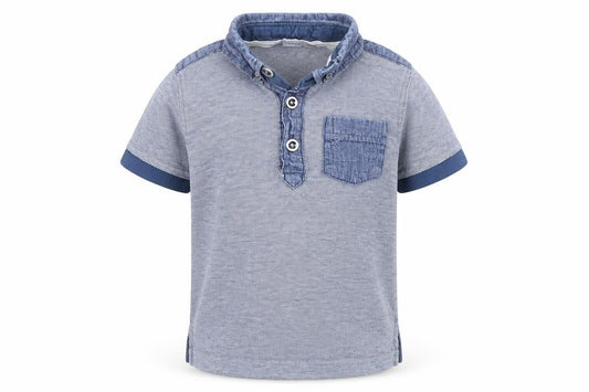 Front view of George boys’ blue basic polo, size 18-24, months