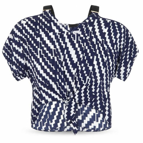 Vinceotto Womens Blue Geometric Mesh Basic Blouse Size L  - Open Shoulders