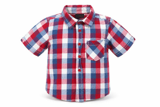 Front view of Next boys’ red check basic button-up, size 6-9, months