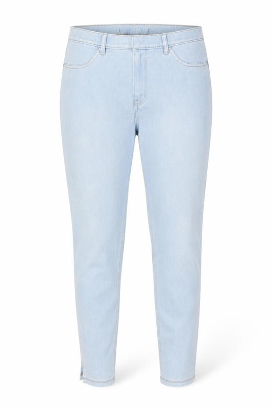 Front view of women’s blue jegging jeans, size UK 32, in, 25-inch leg