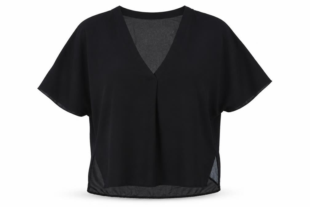 Front view of H&M women’s black basic blouse, size UK 34