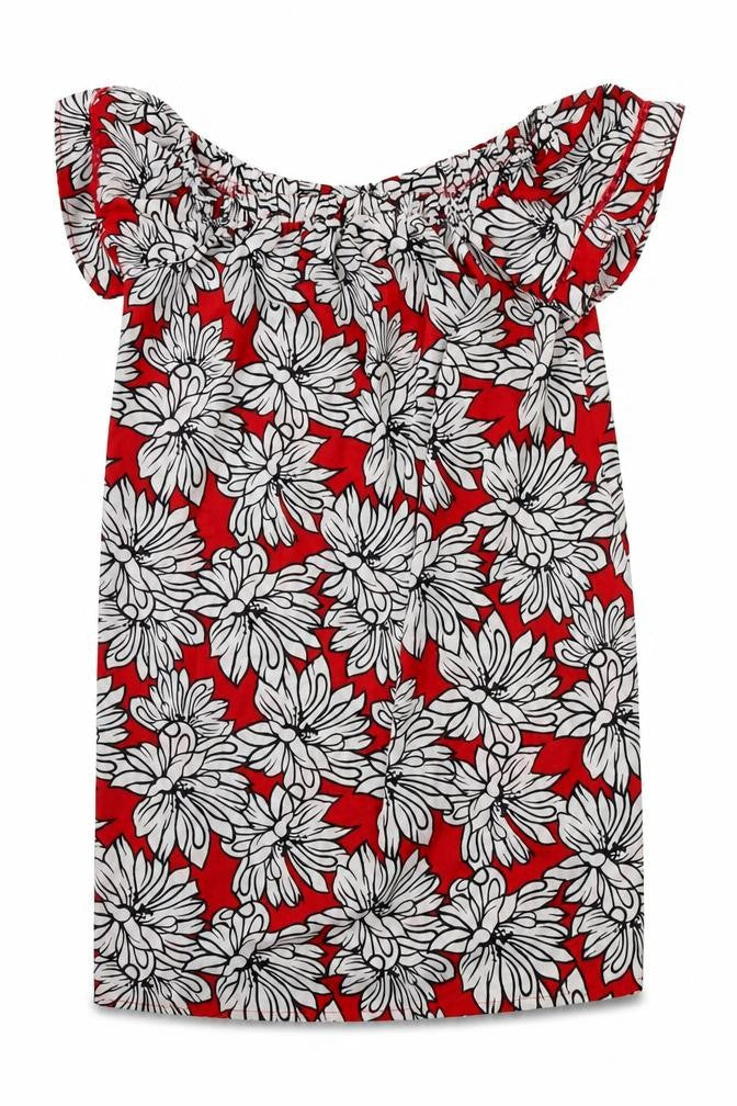 Front view of Primark women’s red floral fit & flare, size UK 12