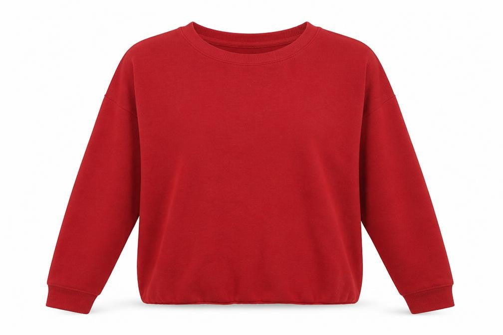 Front view of Primark women’s red pullover sweatshirt, size M