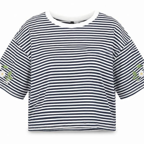 round Womens Blue Striped  Basic T-Shirt Size M