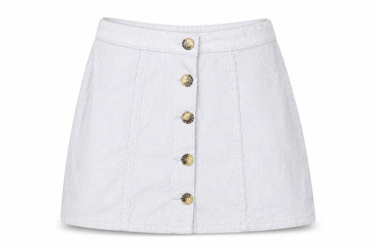 Front view of Denim Co women’s purple corduroy a-line skirt, size UK 10