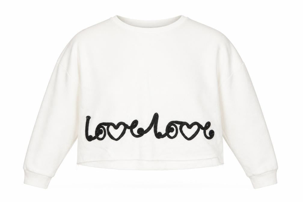 Front view of Primark women’s white cape sweatshirt, size UK 4, - love love