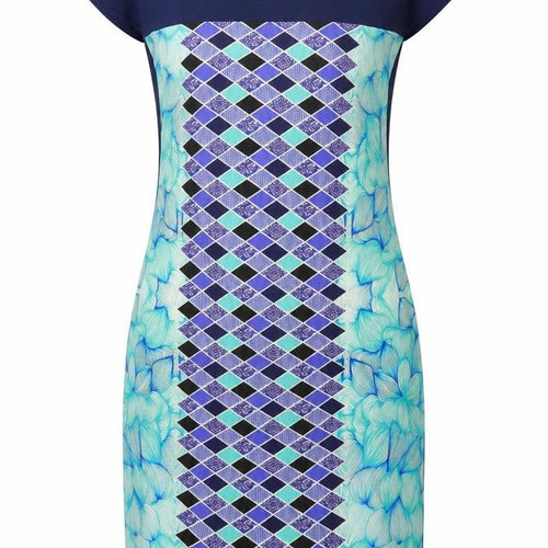 Ziyaa Womens Blue Geometric  Basic Blouse Size S  - Long Line