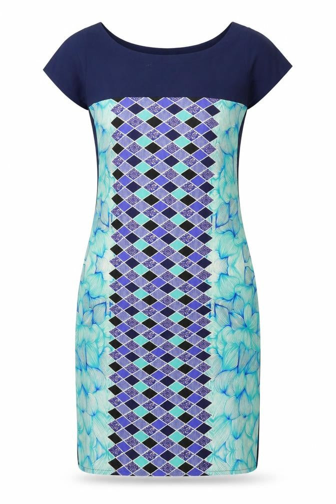 Ziyaa Womens Blue Geometric  Basic Blouse Size S  - Long Line