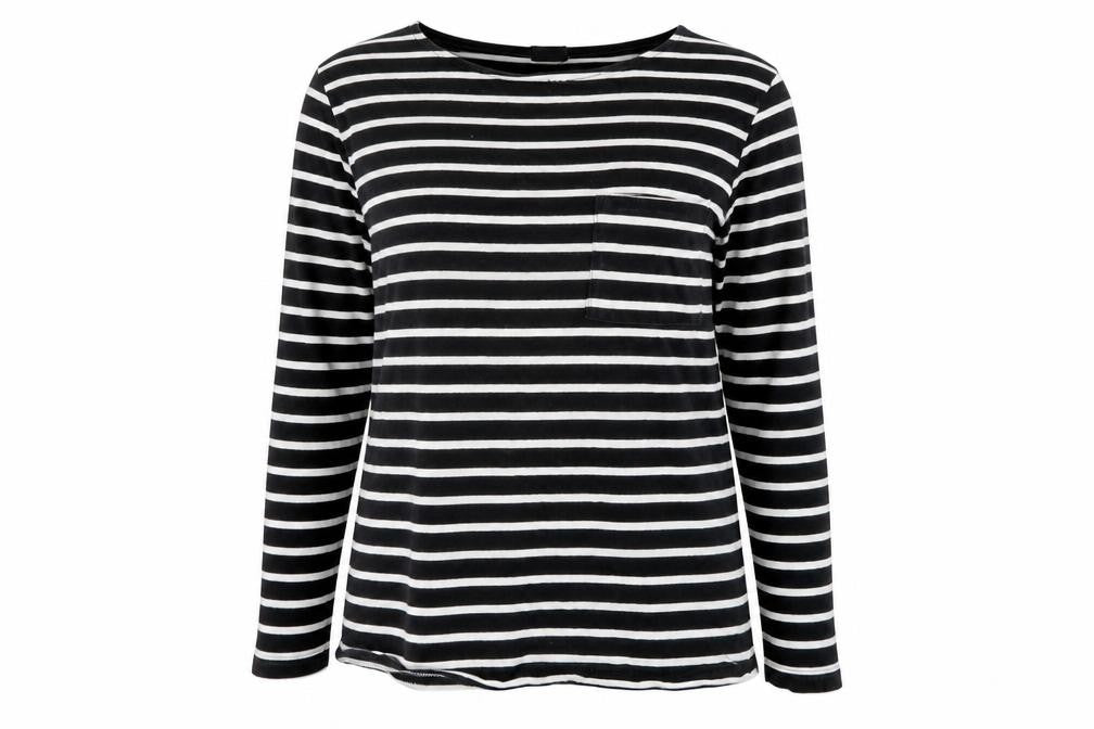 Front view of H&M women’s black striped jumper, size M