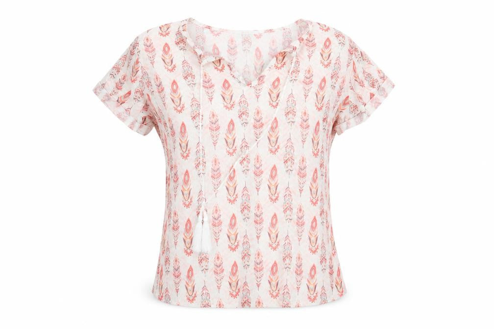 Preworn Womens White Geometric  Basic T-Shirt Size S