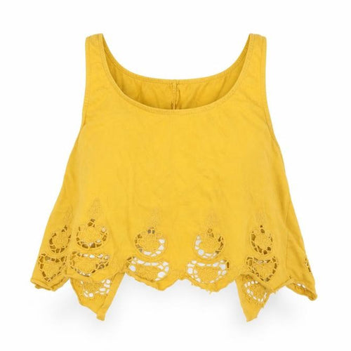 Topshop Womens Yellow Geometric  Cropped T-Shirt Size 8