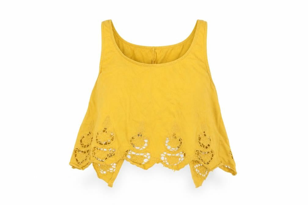 Topshop Womens Yellow Geometric  Cropped T-Shirt Size 8