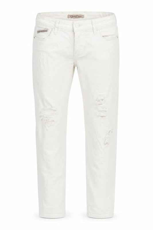 Front view of women’s white skinny jeans, size UK 29, 31-inch leg