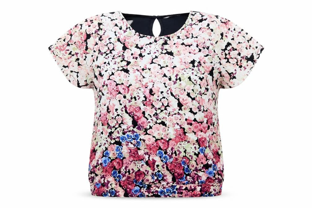 Front view of Tu women’s pink floral basic blouse, size UK 10