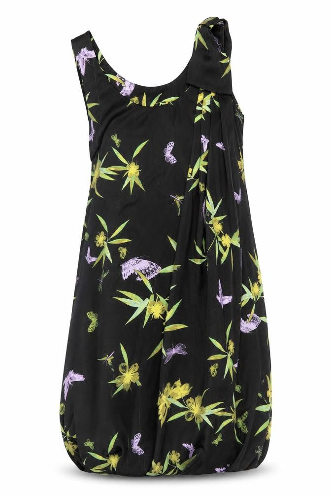 Front view of H&M women’s black floral shift, size UK 8