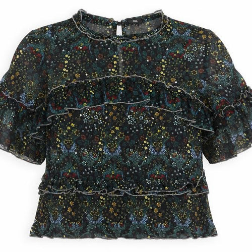 Riverisland Womens Black Floral Mesh Basic Blouse Size 8