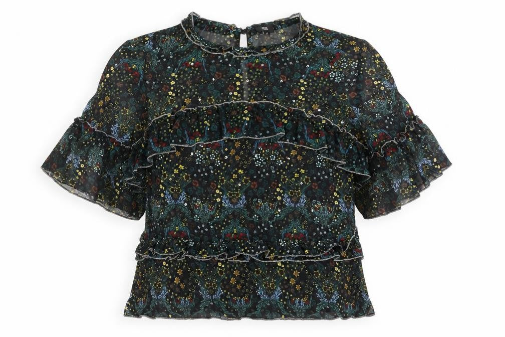 Riverisland Womens Black Floral Mesh Basic Blouse Size 8