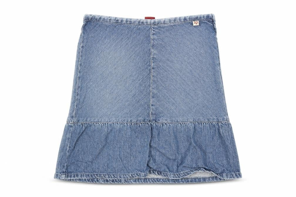 Front view of H&M girls’ blue denim mini skirt, size 5, years